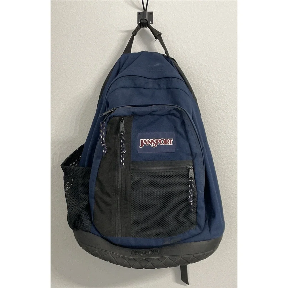 Vintage 90's Retro Jansport Thick Rubber‎ Tire Bottom Backpack Blue 16